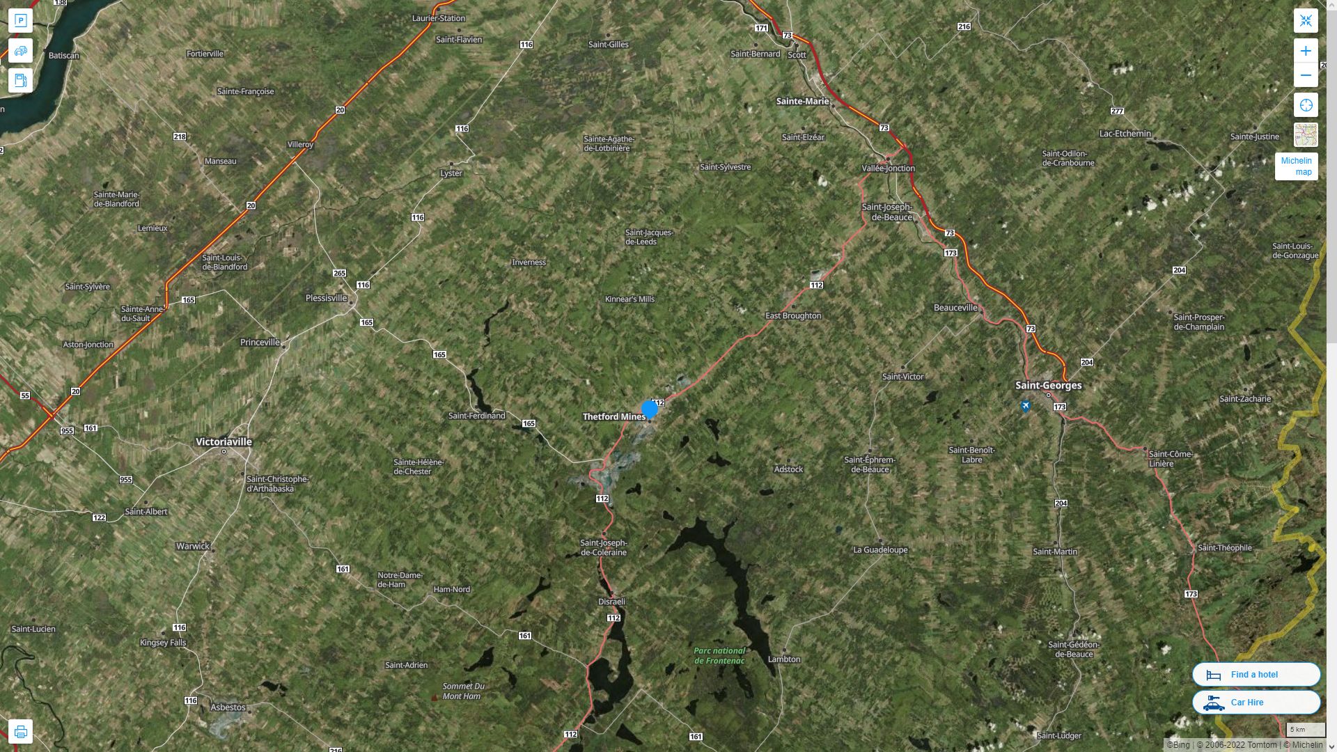 Thetford Mines Highway and Road Map with Satellite View